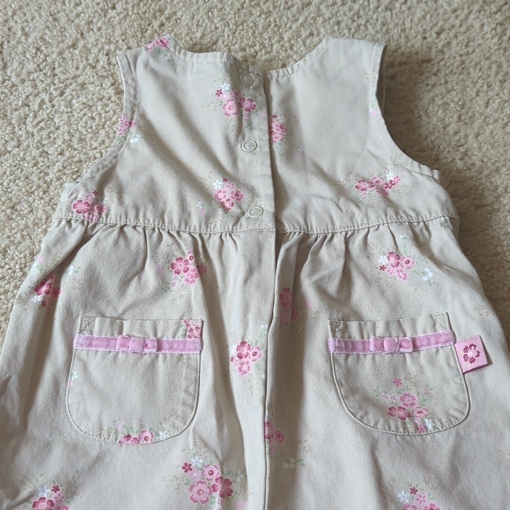 Gymboree Tan with Pink Floral Sleeveless Long Pants Jumpsuit Size 12-18 Months - Picture 6 of 7